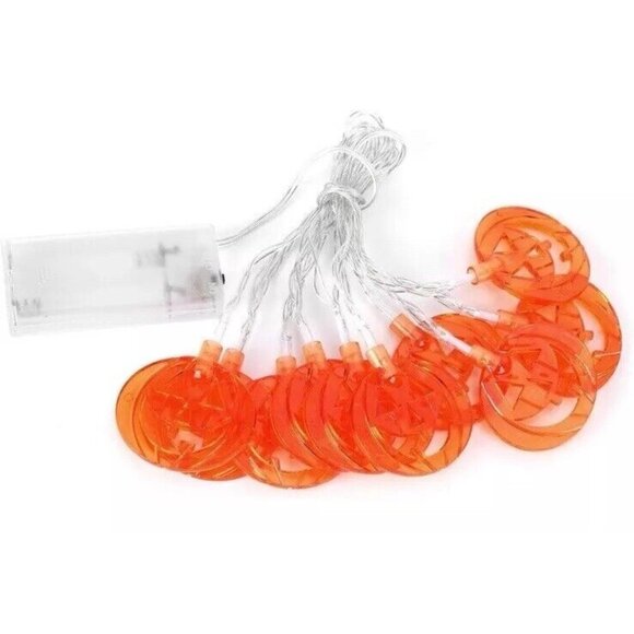Halloween Pumpkin String Lights 10 LED 6.5ft Orange Pumpkin Fall Party Decor New - Picture 3 of 7